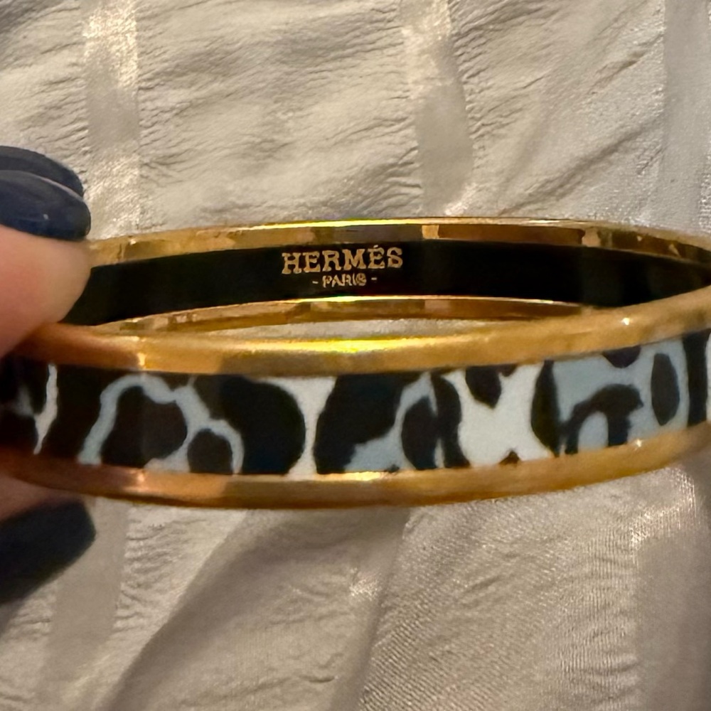 Hermès Gold and Black Animal Print Bangle